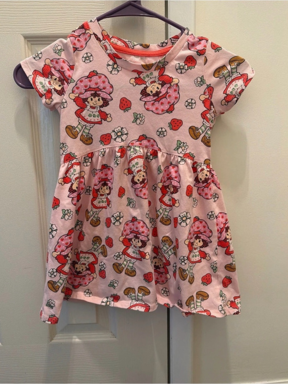 Pink Strawberry Print Short-Sleeve Kids Dress